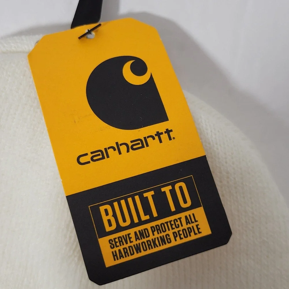 Carhartt Beanie Hat Knit Shamrock Patch OS Winter White No Luck Needed Unisex